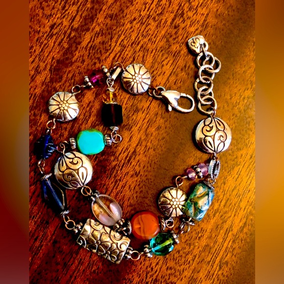 Brighton long silver stations, crystals, natural stone link set - Picture 4 of 16